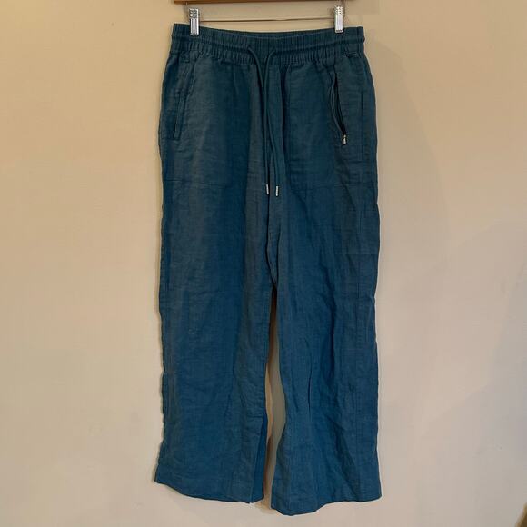 Athleta Teal 100% Linen Pants sz 6 Athleta Retreat Linen High Rise Wide Leg Pant - Picture 4 of 11